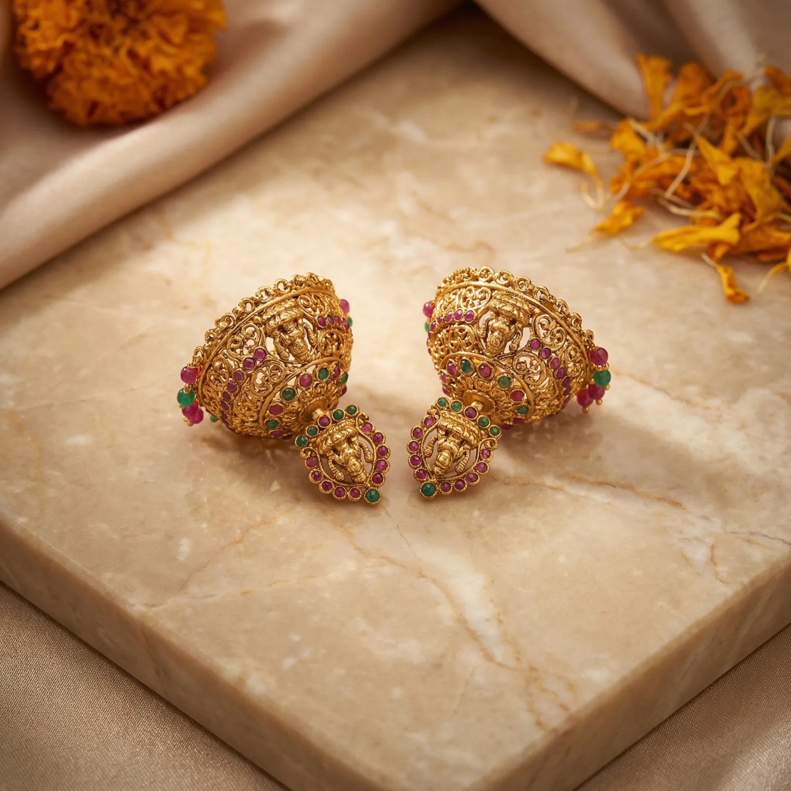 Gold jhumka earrings